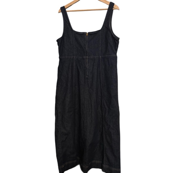 Old Navy Fit & Flare Sleeveless Square Neck Denim Midi Dress in Dark Rinse LARGE - Picture 11 of 13